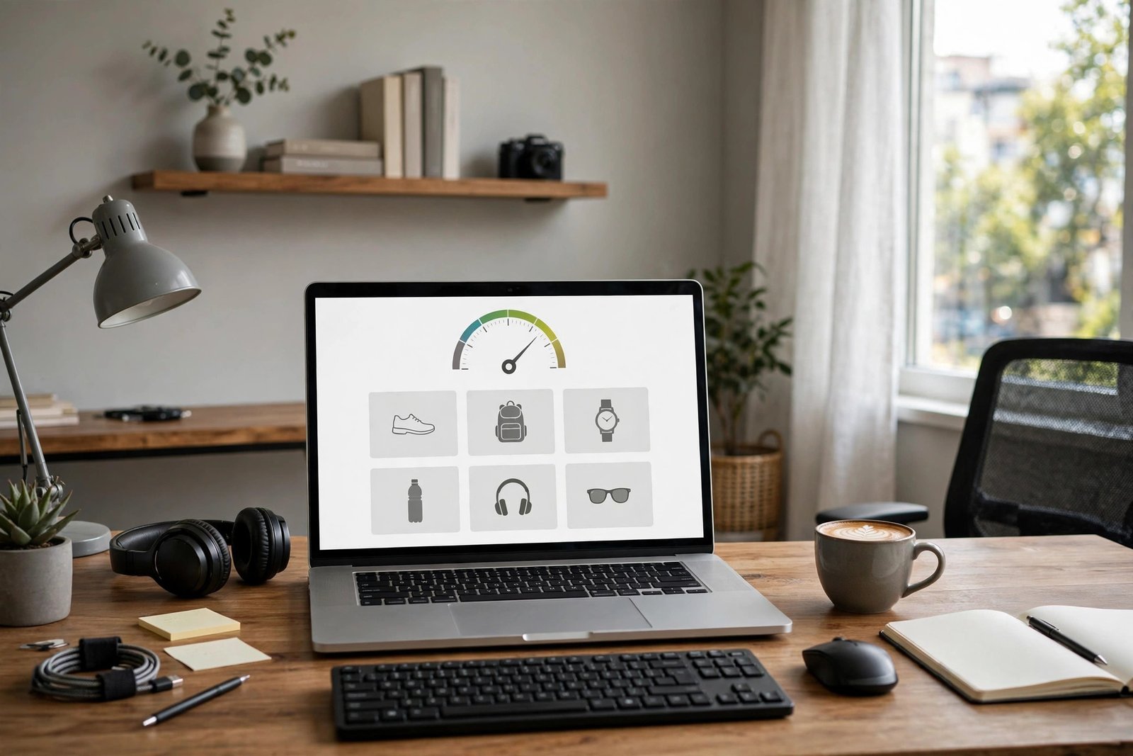 WooCommerce speed optimization dashboard showing a fast online store on a laptop